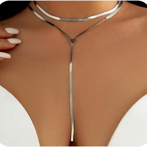 Gold Silver Snake Chain Choker Necklace Drop Necklace Statement Necklace for Wom - Picture 1 of 7